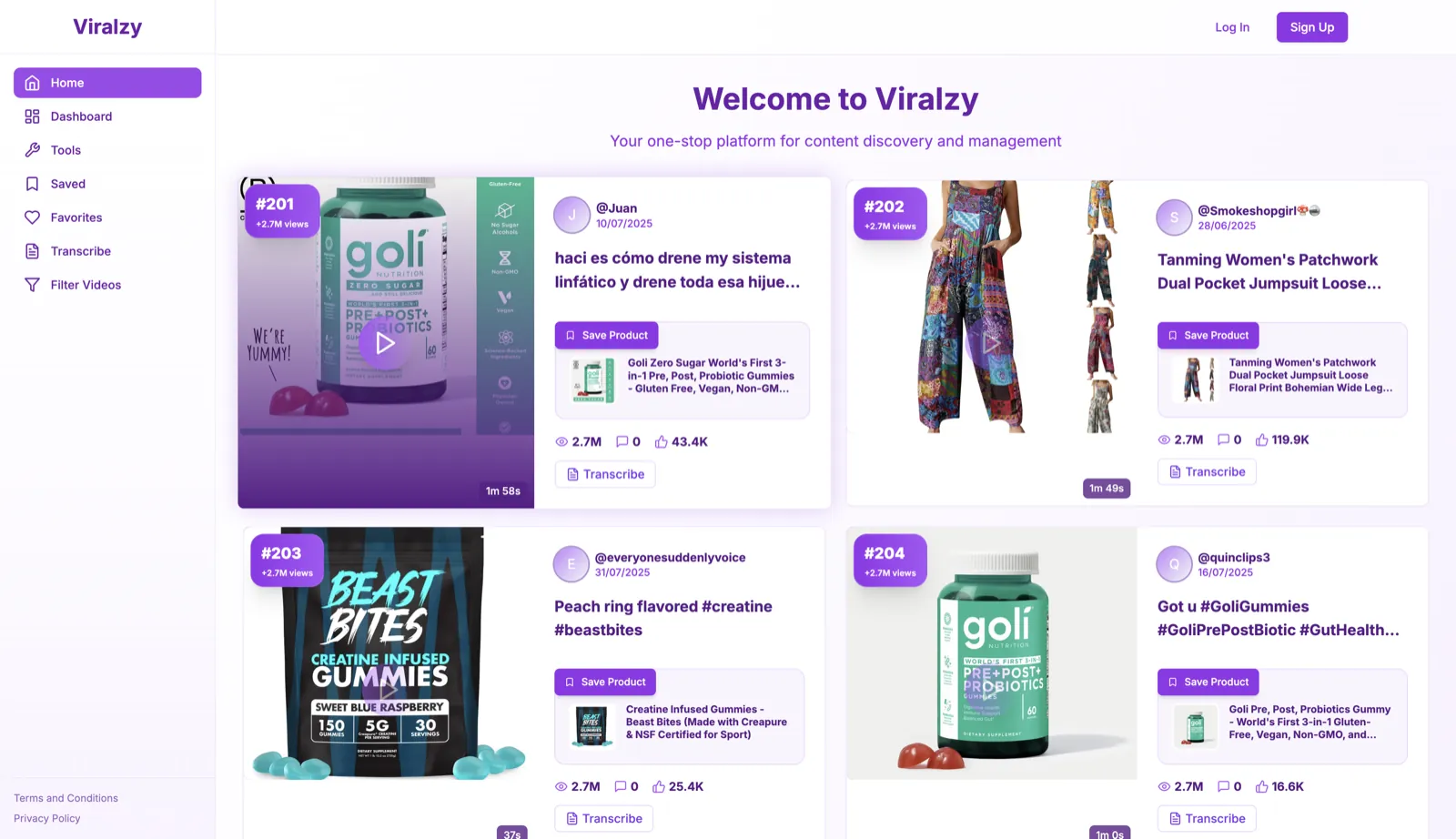 Viralzy — product screenshot